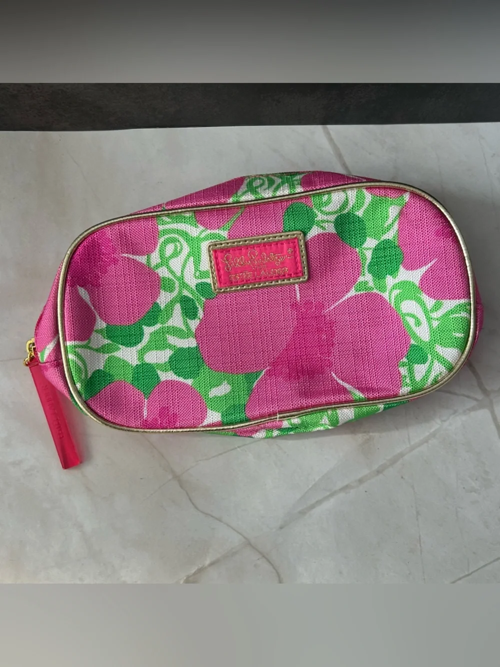 Lilly Pulitzer for Estée Lauder Floral Cosmetic Pouch with Gold Trim